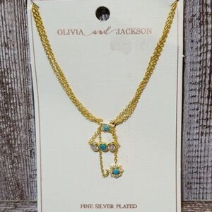 NWT Gold Turquoise Bezel Bar Necklace